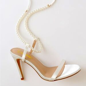 Letzy White Satin Pearl Lace-Up High Heel Sandals